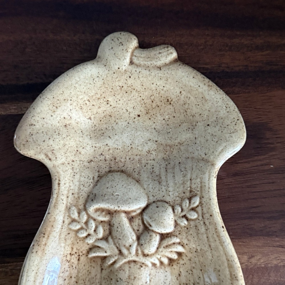 Vintage Ceramic Mushroom Spoon Rest Brown Speckled Kitchen Decor Handmade 1984 - Picture 2 of 5
